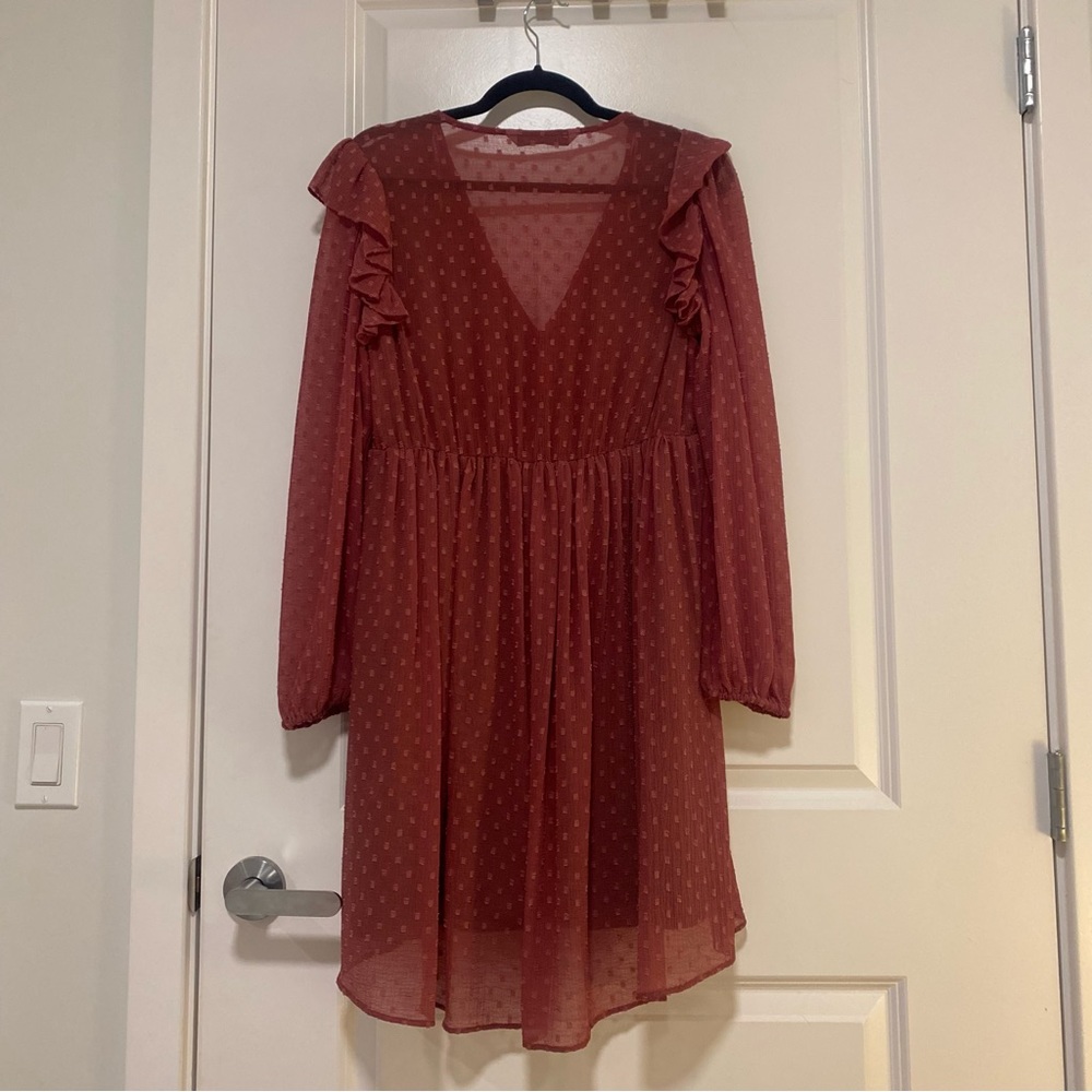 ZARA SWISS DOT DRESS MARSALA SIZE M
